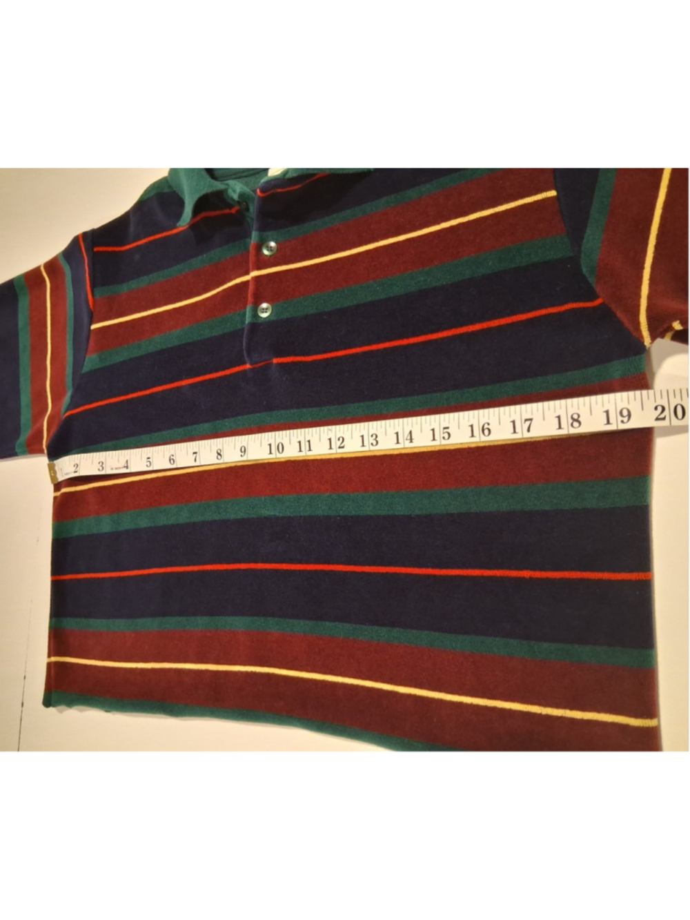 Vintage 70s Campus Velour Women's Medium Crop Boyfriend Polo Shirt Long Sleeve - Picture 9 of 10